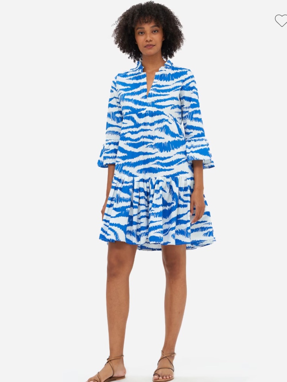 Oliphant Dress Women’s XS Blue White Zebra Print Cotton Tiered Mini Bell Sleeve